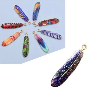 🔴 5 for $10 ONE Colorful Enamel Feather-Shaped Pendant Charm Bohemian Style